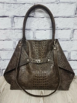 Женская сумка "Флай" натуральная кожа, коричневая под крокодила