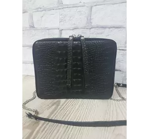 Сумка женская "КВАДРО" натуральная кожа, черная матовая тиснение под крокодила Сумка женская "КВАДРО" натуральная кожа, черная матовая тиснение под крокодила