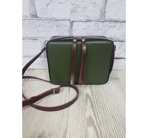 Сумка женская "КВАДРО" натуральная кожа, бургунди/хаки Сумка женская "КВАДРО" натуральная кожа, бургунди/хаки