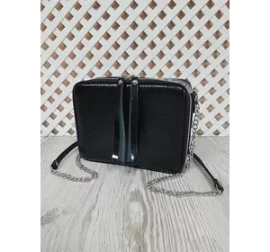 Сумка женская "КВАДРО" натуральная кожа, черная глянцевая под рептилию Сумка женская "КВАДРО" натуральная кожа, черная глянцевая под рептилию