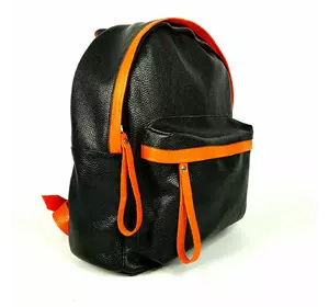 Рюкзак мужской "Багги" натуральная кожа, черный/оранжевый