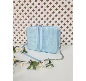 Сумка женская "КВАДРО" натуральная кожа, небесно-голубая плетенка молния в тон Сумка женская "КВАДРО" натуральная кожа, небесно-голубая плетенка молния в тон