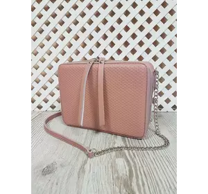 Сумка женская "КВАДРО" натуральная кожа, розовая плетенка молния в тон кожи Сумка женская "КВАДРО" натуральная кожа, розовая плетенка молния в тон кожи