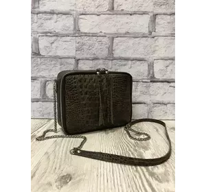 Сумка женская "КВАДРО" натуральная кожа, коричневая с тиснением под крокодила Сумка женская "КВАДРО" натуральная кожа, коричневая с тиснением под крокодила