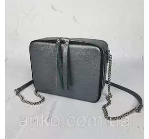 Сумка женская "КВАДРО" натуральная кожа, серый металлик флотар Сумка женская "КВАДРО" натуральная кожа, серый металлик флотар